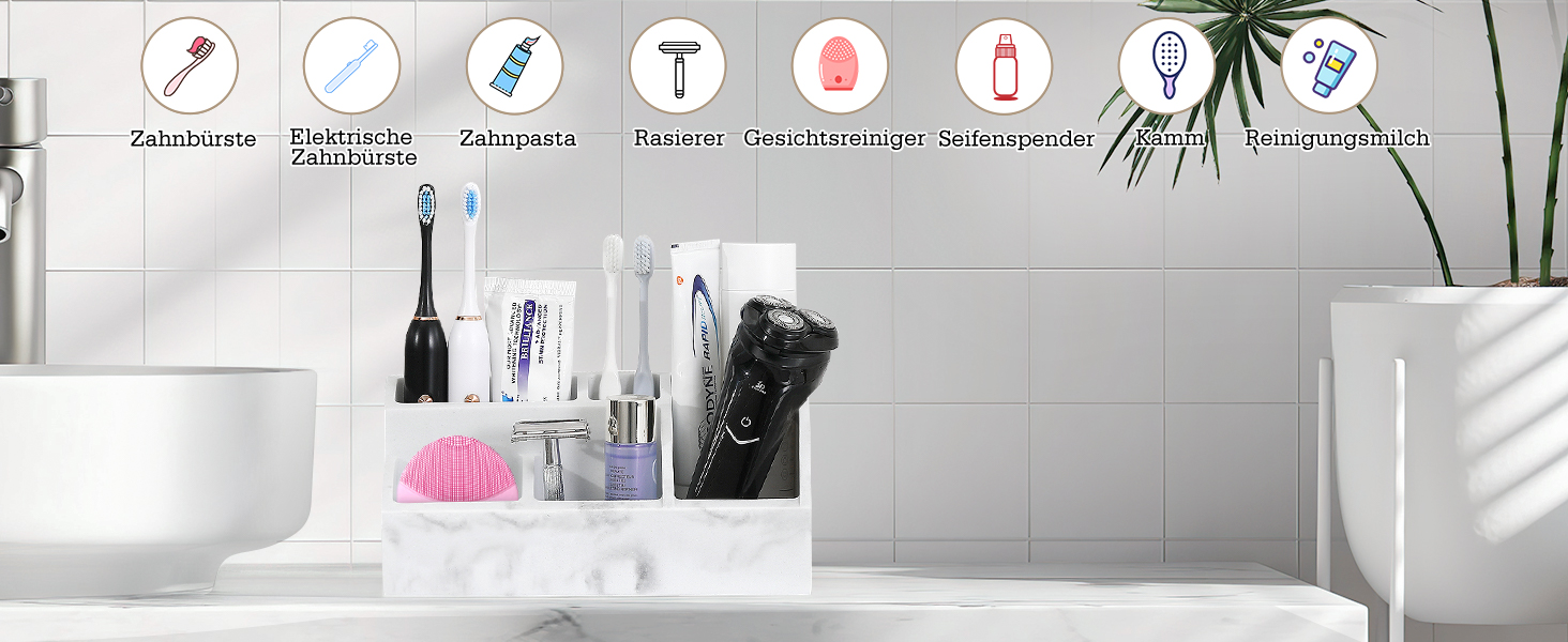 Тримач для зубних щіток Luxspire з 5 відділеннями, електричний, для сім'ї, велика місткість, органайзер для зубних щіток та макіяжу