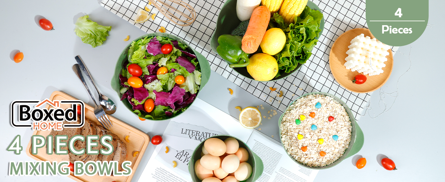 Набір мисок для змішування BoxedHome (4 шт.) - зелений, з нержавіючої сталі, з антиковзним покриттям, для салатів та сервірування