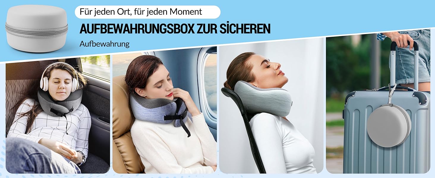 Подушка для шиї у літак, подорожі: Memory Foam, регульована, компактна, з чохлом, навушники, маска для сну (темно-сірий)