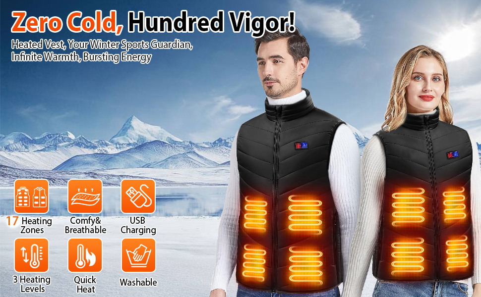 Електрична гріюча жилетка з акумулятором 27000mAh 7.4V, 17 зон нагріву, 3 температурні режими, для чоловіків та жінок, XL, чорна