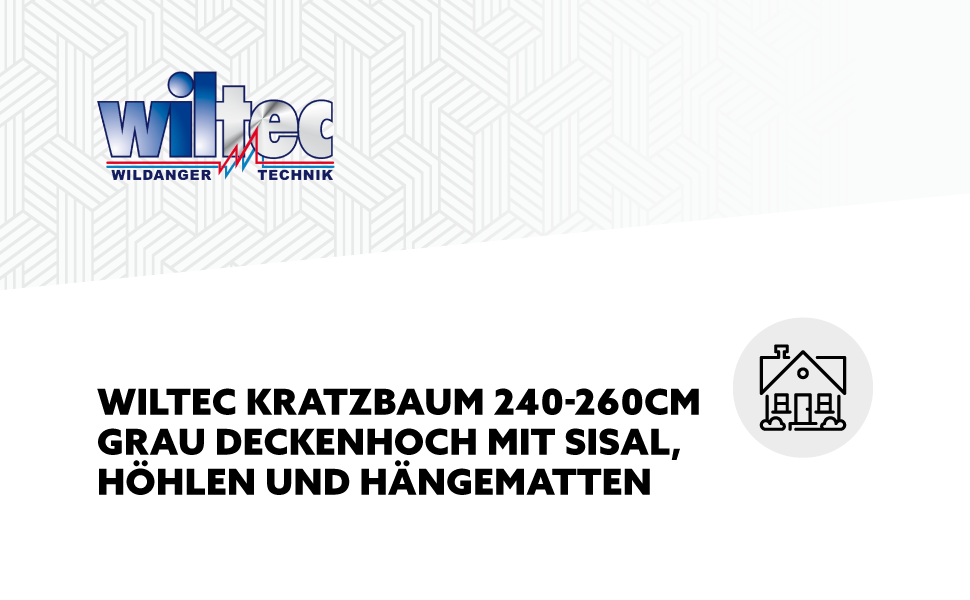 Декілька поверхів кігтеточка для котів Wiltec 240-260 см сіра з сизалю, з гамаком, для лазіння