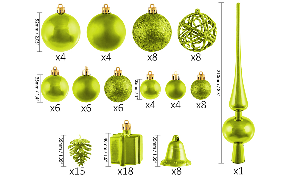 Набір прикрас для ялинки BRUBAKER 101 шт. з верхівкою, кремово-білий, зелений