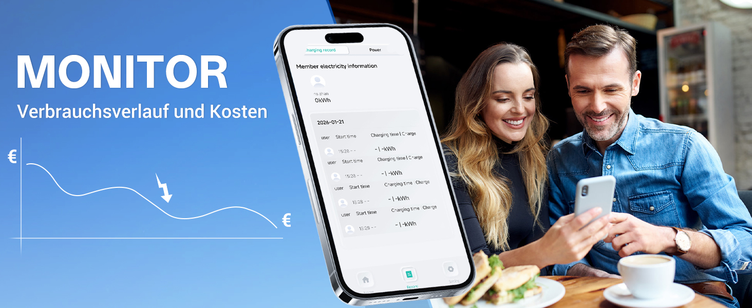 Wallbox 11 кВт з APP та RFID – Зарядний пристрій для електромобілів Typ 2 400V, 6-16A, кабель 8м з тримачем, RCD Typ B, IP54, програмування часу – для BEV/PHEV