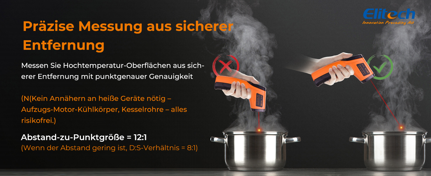 Інфрачервоний термометр Elitech -50~530℃: швидке вимірювання, лазерна ціль, для промисловості, будівництва та дому