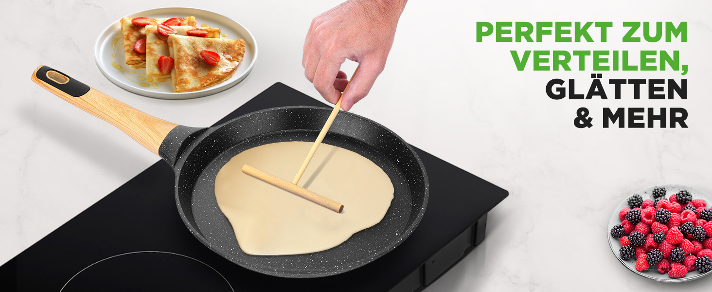 Пательня для млинців Nutrichef 28 см з антипригарним мармуровим покриттям, індукційна, з дерев'яною лопаткою