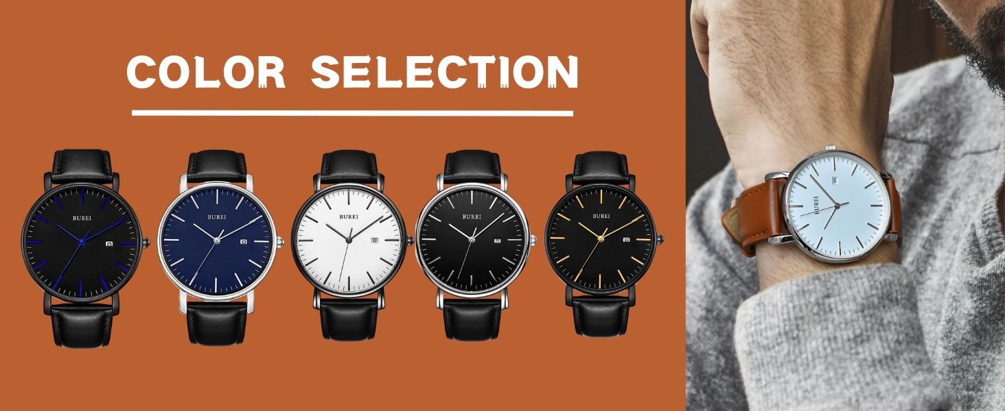 Годинник чоловічий BUREI Ultra тонкий аналоговий з датою, кварцовий механізм Japan, подарунок для чоловіків (срібло, шкіряний ремінець)