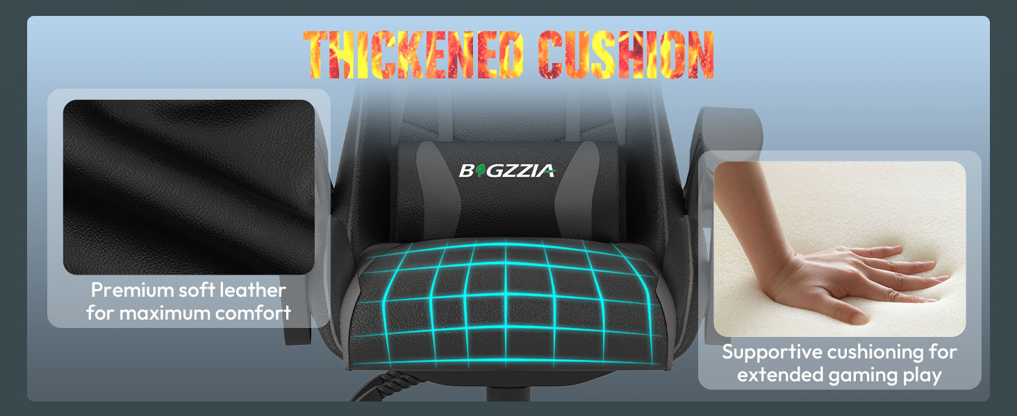 Ігрове крісло Bigzzia Gaming Stuhl з підігрівом, регульована спинка 90-135°, ергономічний геймерський стілець (сірий)