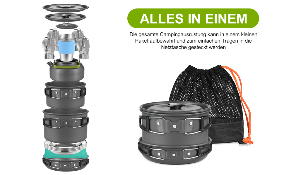 Набір посуду для кемпінгу Lixada: каструля, плитка, столові прилади (2-3 особи), для пікніків та BBQ