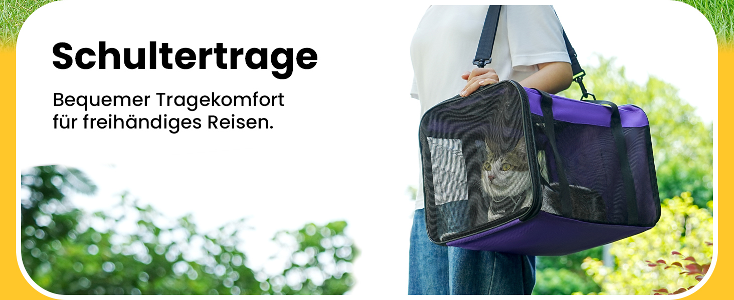 Транспортна переноска для кота Conlun, м'яка переноска з сіткою з 4 сторін, підходить для перевезень літаком, для кошенят та малих котів до 6 кг, чорна, 43x28x28 см