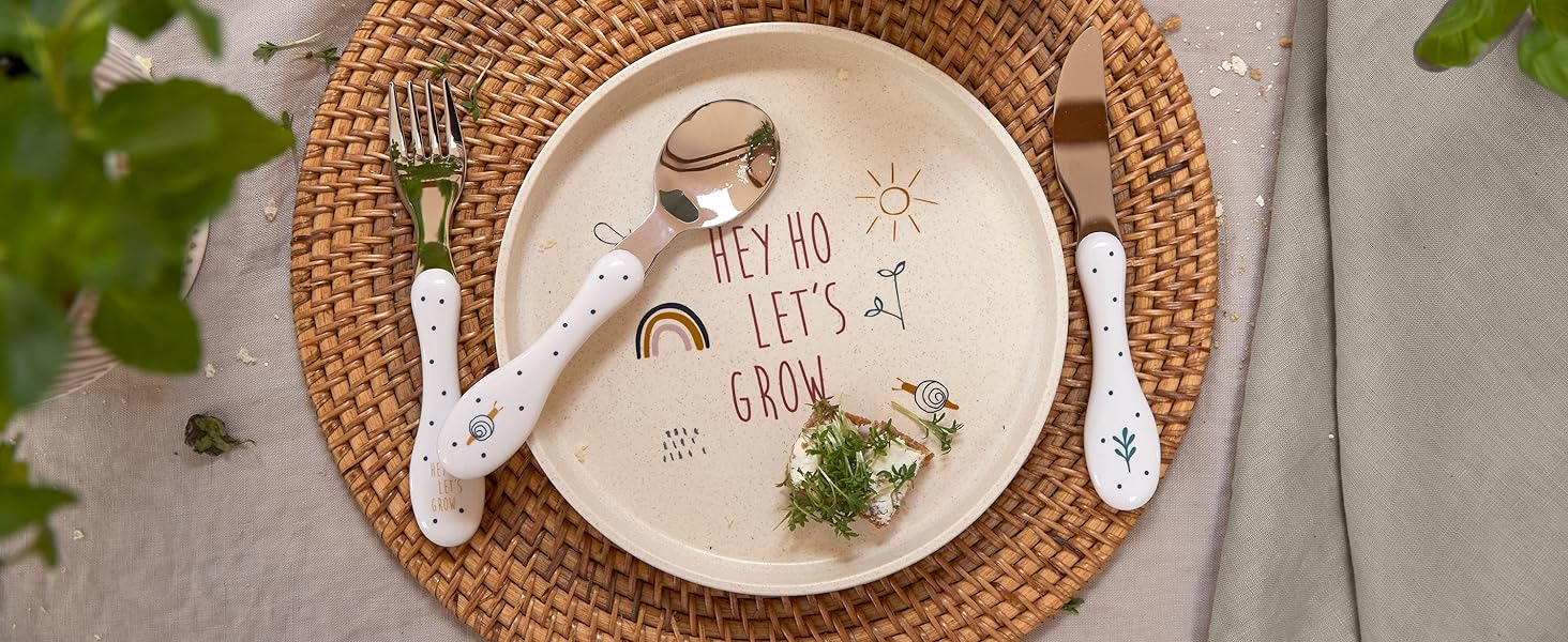 Набір дитячого посуду LÄSSIG 3 шт. (ложка, виделка, ніж) з нержавіючої сталі та пластикової ручки - Garden Explorer