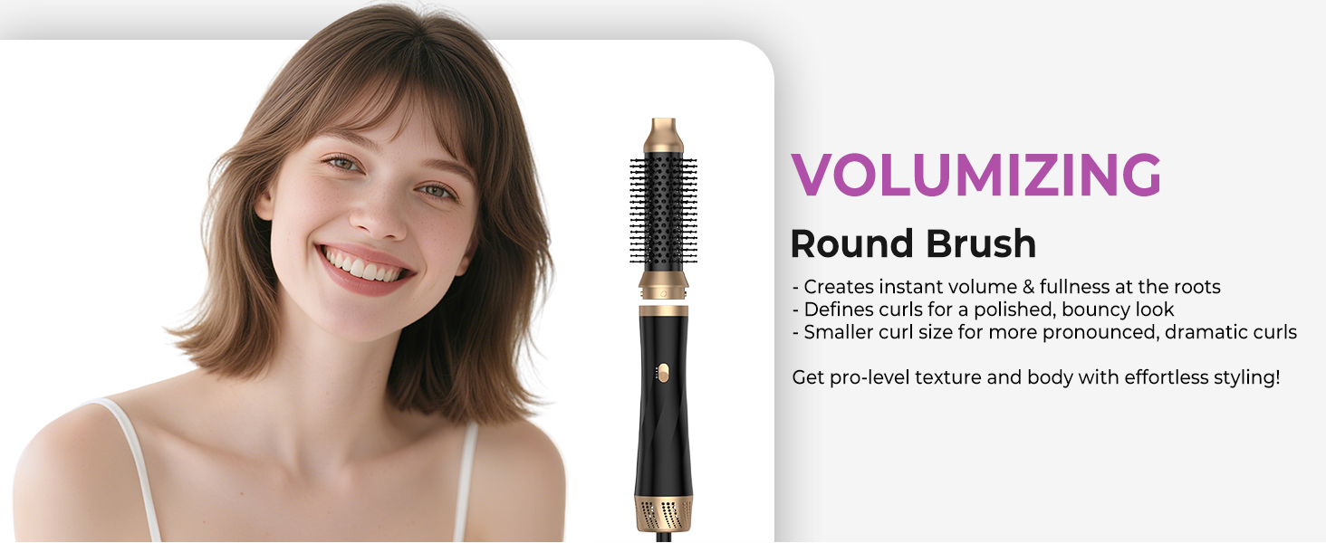 Мультистайлер для волосся 5-в-1 з термощіткою, фен-щіткою, круглою щіткою, плойкою та випрямлячем. Потужність 1000 Вт, 3 температурні режими. Для об'єму, випрямлення, локонів та сушіння. Білий (Чорний)