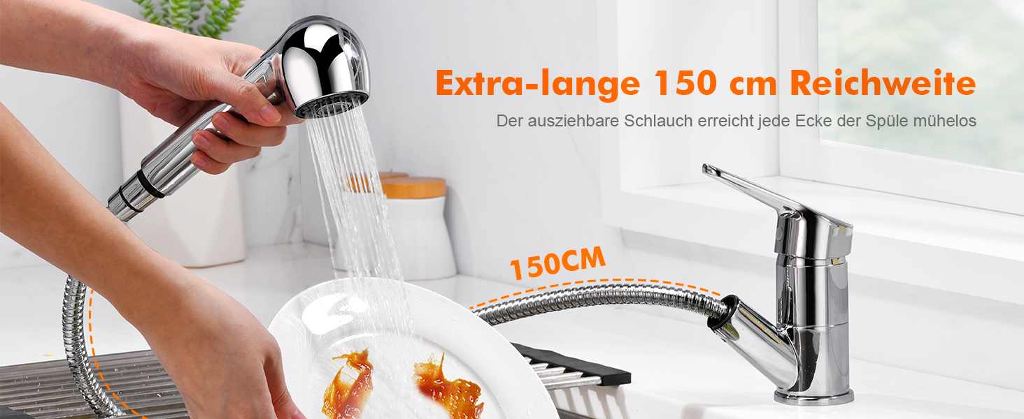 Змішувач для кухні Ibergrif M14450 з висувною лійкою, поворотний на 360°, з нержавіючої сталі та керамічною картридж