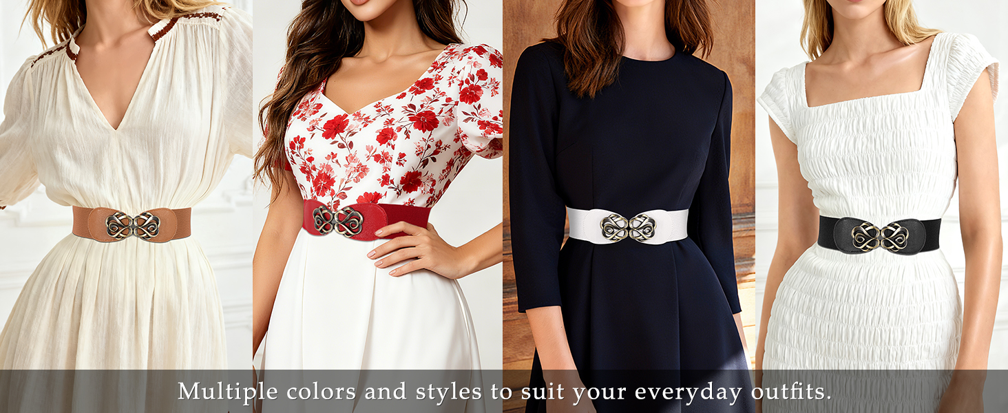 Жіночий широкий еластичний пояс JasGood (4 шт.): шкіряний стрейч для суконь, чорний, коричневий, сірий, бежевий, розмір 71-87 см