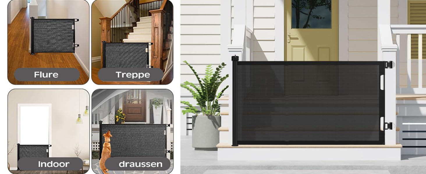 Захисний бар'єр для дитячих воріт, розтяжний 0-150 см, для дітей, котів та собак, внутрішнє та зовнішнє використання (Чорний-150 см)