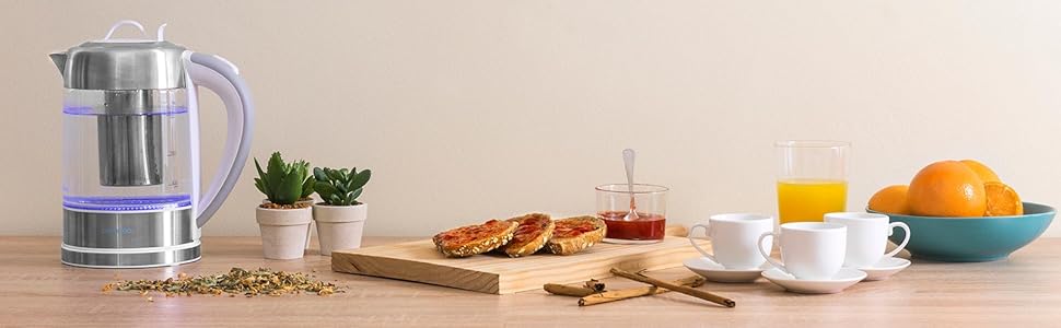 Електричний чайник Cecotec ThermoSense з боросилікатного скла, 1.7 л, без BPA, 2200 Вт | 2 в 1