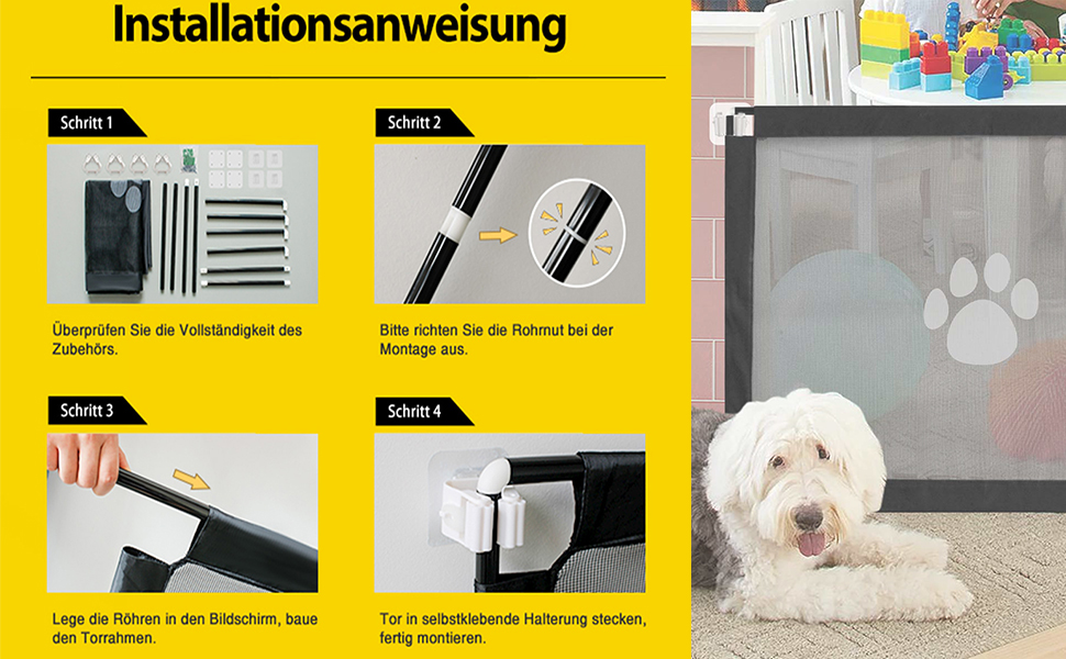 Захист для собак: бар'єр для дверей, сітка на сходи, перегородка без свердління, чорний (100x80 см)