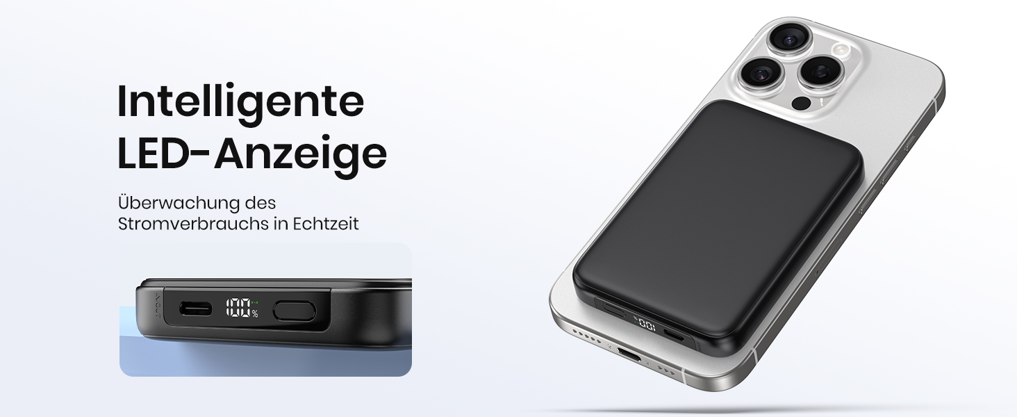 Power Bank Riapow 10000mAh з бездротовою зарядкою, PD 20W, USB-C, LED-індикатор (Чорний)