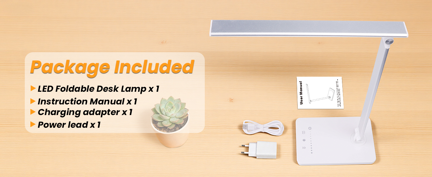 LED лампа для столу Akynite з регулюванням яскравості, USB, 2A адаптер, 5 кольорів, 10 рівнів яскравості, таймер, сенсорне управління, для дітей, білий