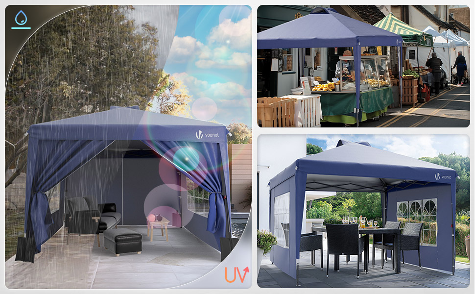 VOUNOT® Gazebo 3x3m Waterproof Stable Winterproof, Pop-Up Folding Gazebo with 4 Side Walls and 3 Sandbags, Folding Party Tent Garden Tent Garden Gazebo incl. Bag, Green (pop up gazebo blue)