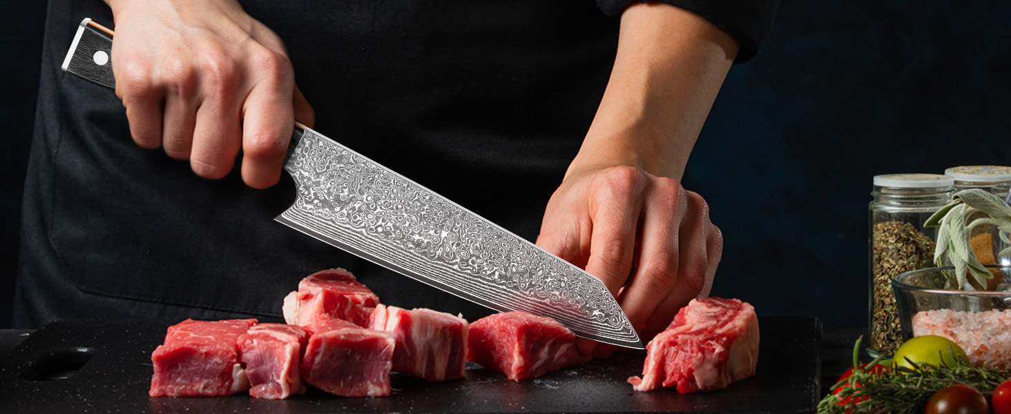 Професійний кухонний ніж Kiritsuke з дамаської сталі VG10, 67 шарів, ручка з епоксидної смоли, серія D08