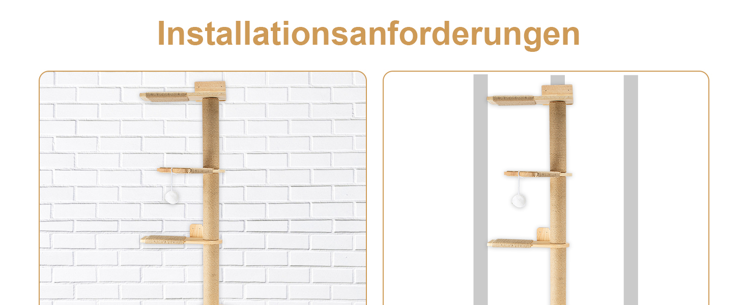 Кігтеточка-стійка для котів 206 см з натурального каучукового дерева, 5 ярусів, настінна, з широкою основою, плюшевими кульками, 360° обертання, XXL кігтеточка для котів для лазіння та дряпання