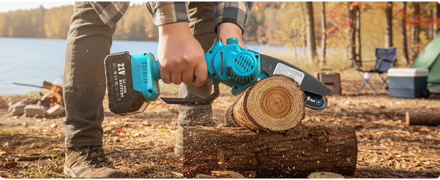 Акумуляторна міні-пила SEESII 6 дюймів (8000mAh) з автоматичною подачею мастила та запасним ланцюгом | Пила для саду, гілок та дрібного дерева