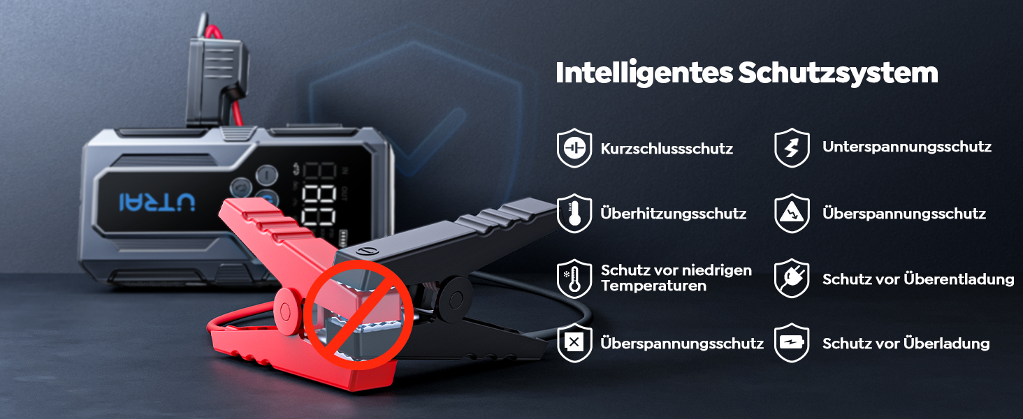 Powerbank Starthilfe UTRAI для автомобіля: 4500A, компресор 150PSI, швидка зарядка 18W, ліхтар, запуск двигуна до 8.5L бензину/6.5L дизеля
