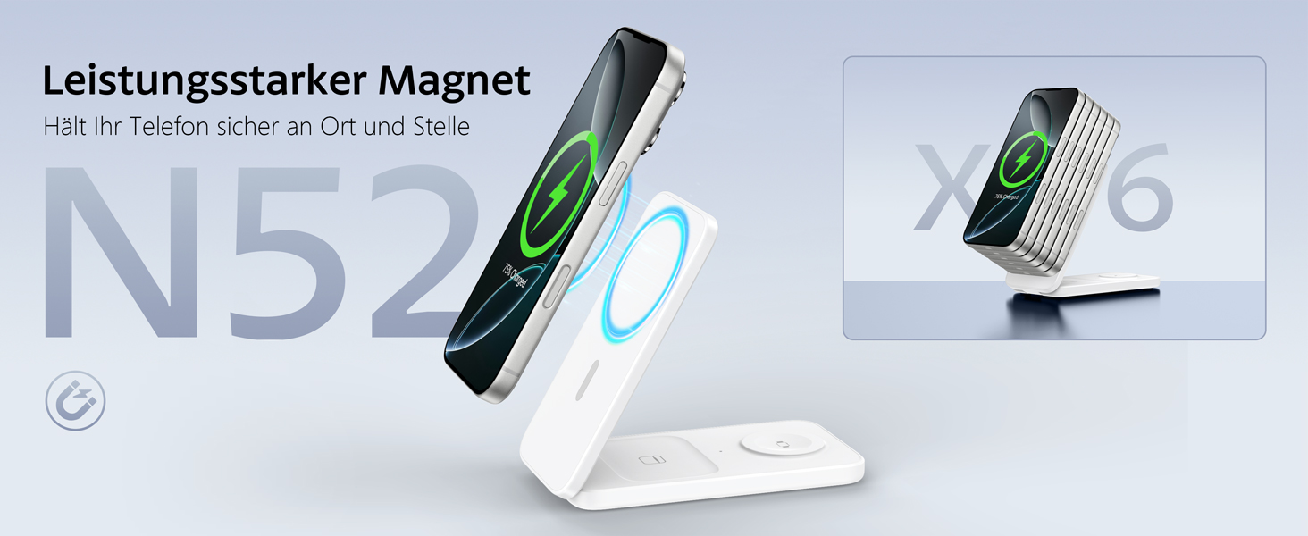 Магнітна зарядна станція 3-в-1 для Apple Watch та iPhone (17/16/15/14/13/12) + AirPods (4/3/2/Pro) - сумісна з MagSafe, біла