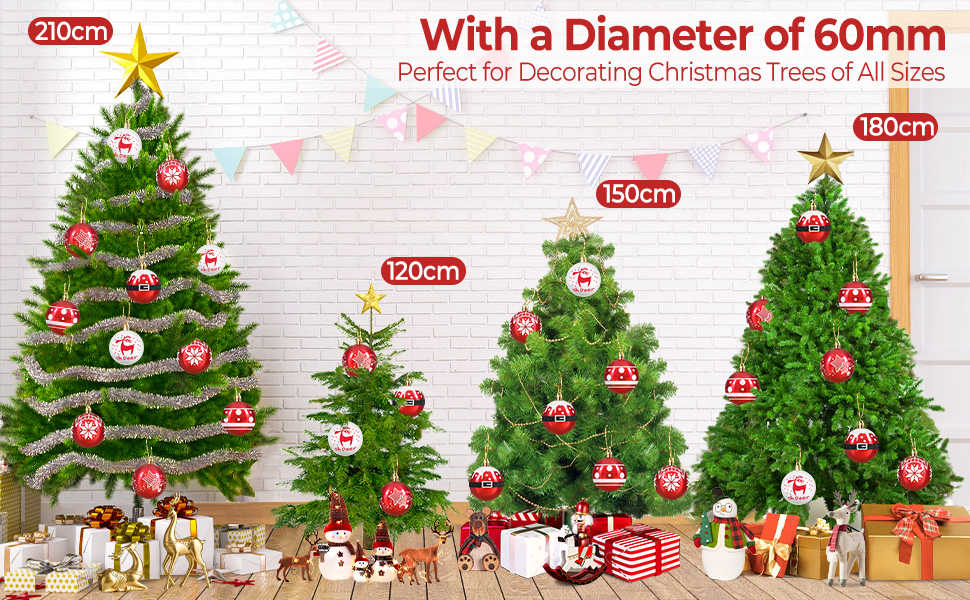 Набір прикрас на ялинку: 30 пластикових кулі діаметром 6 см (червоні та білі)