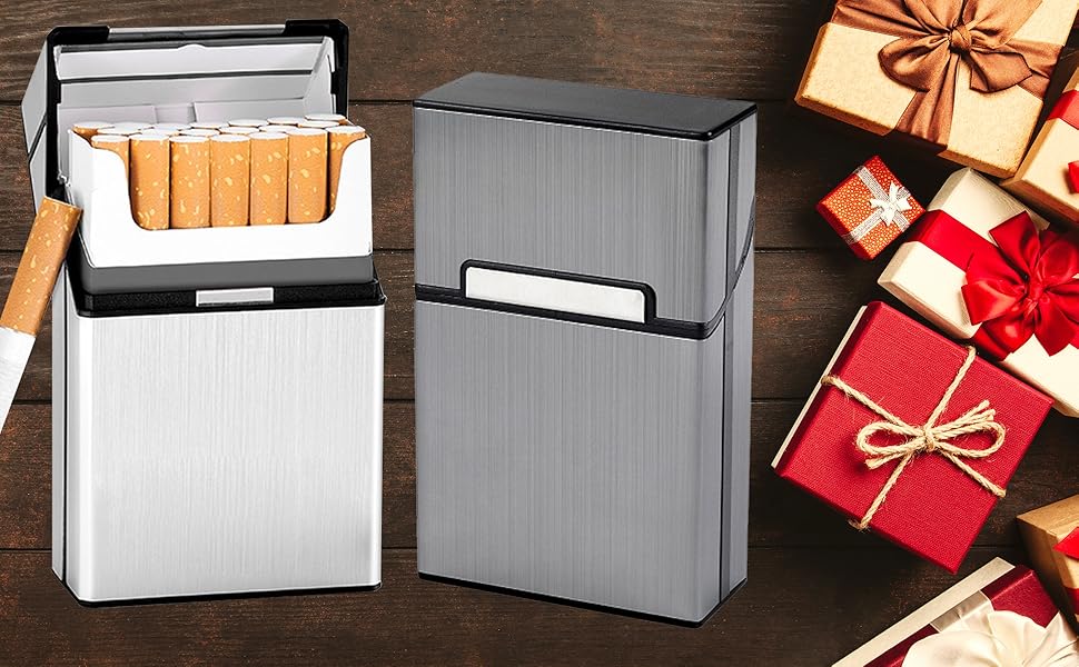 Металеве тютюнопакувальник LiRiQi на 20 сигарет з магнітним замком (сірий, чорний, срібний)