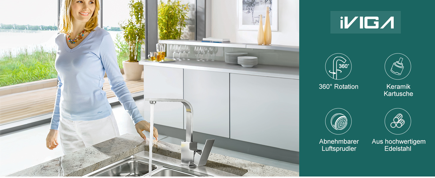 Кран кухонний поворотний 360°, з нержавіючої сталі, для кухні, автодому, ванної кімнати (хром)