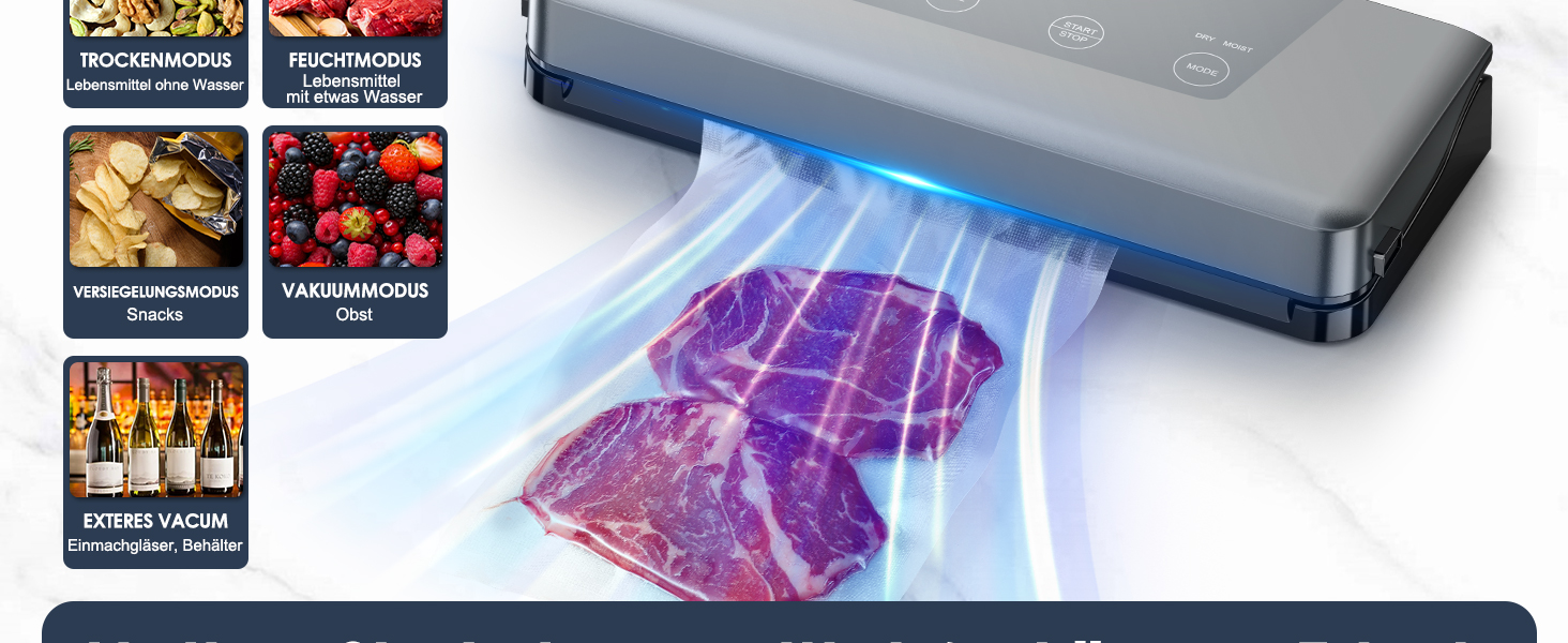 Вакуумний пакувальник YASHE з сухим та вологим режимом, 5-в-1, зварювальна штанга 30 см, для су-від та консервації м'яса, риби, фруктів та овочів