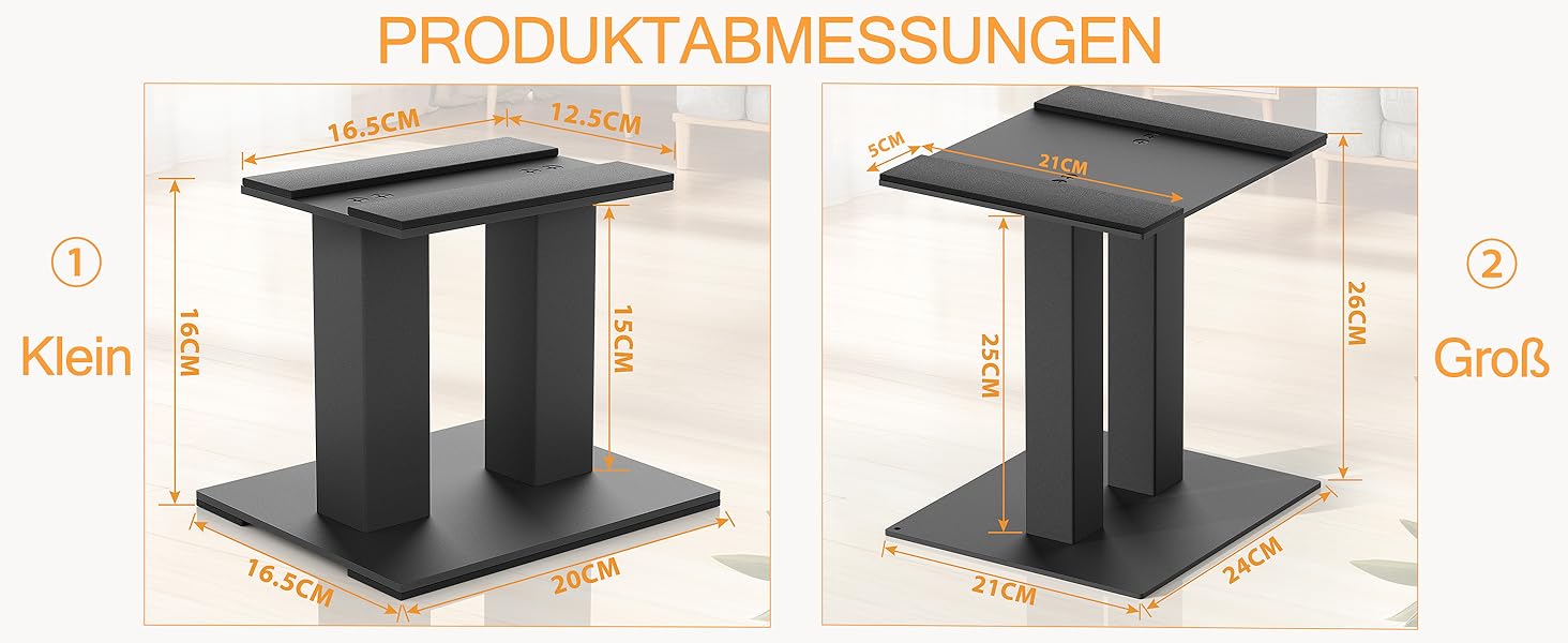 Підставка для аудіо колонки настільна, 25 см, метал, чорна, пара, з антиковзкими гумовими смужками, 21 x 24 x 25 см