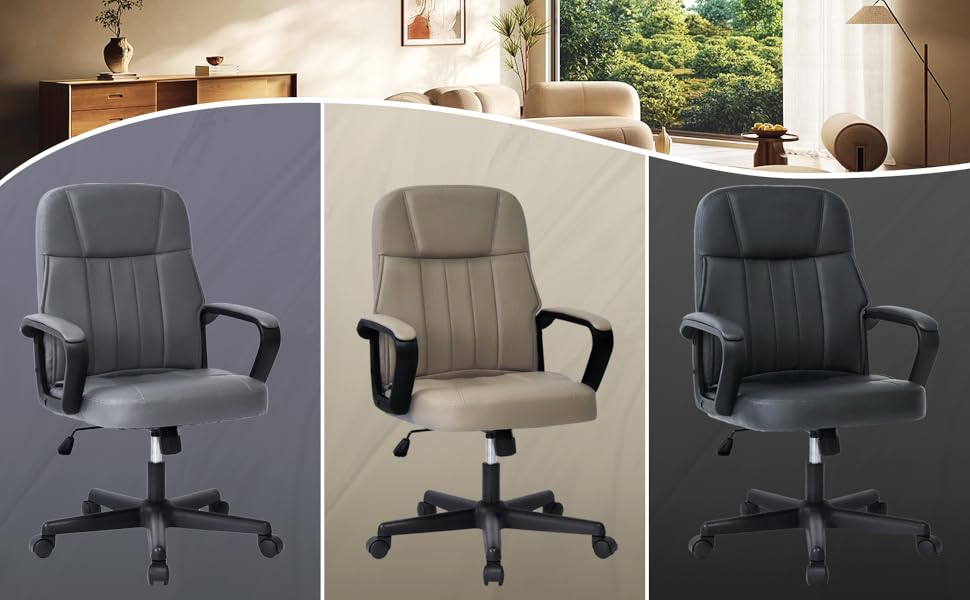 Офісне крісло MIXASTEP з PU-шкіри, поворотне, регульована висота, міцні підлокітники, 360° колеса, для роботи, навчання, ігор (Чорний)