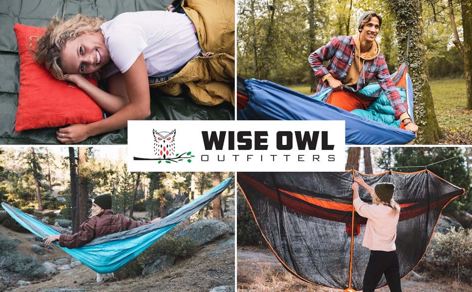 Wise Owl Outfitters Hammock for Camping, Single Hammocks, Outdoor Gear, Backpacking, Survival, or Travel, Portable, Lightweight, Parachute Nylon, Blue and Gray