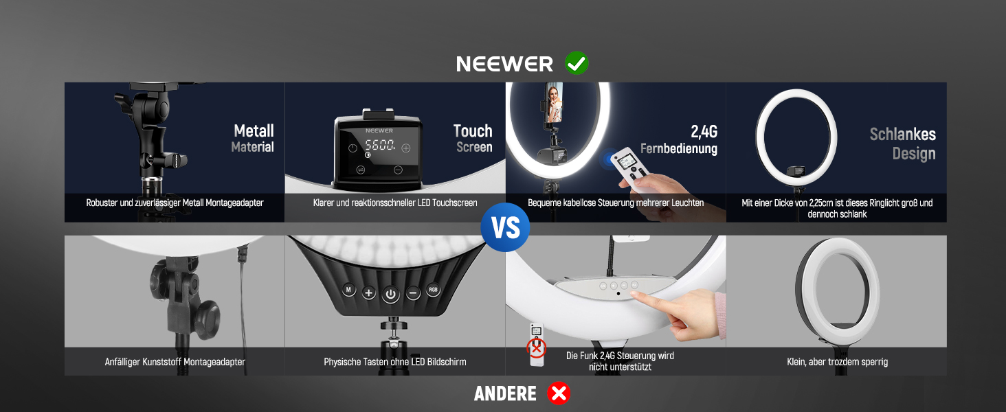 NEEWER Кольцеве світло 20 дюймів LED з триподом та тримачем для телефону, 44 Вт, 3200K-5600K, з акумулятором, USB-живлення для макіяжу, тату, вій, YouTube, TikTok, відеозйомки (SRP18-2.4G)