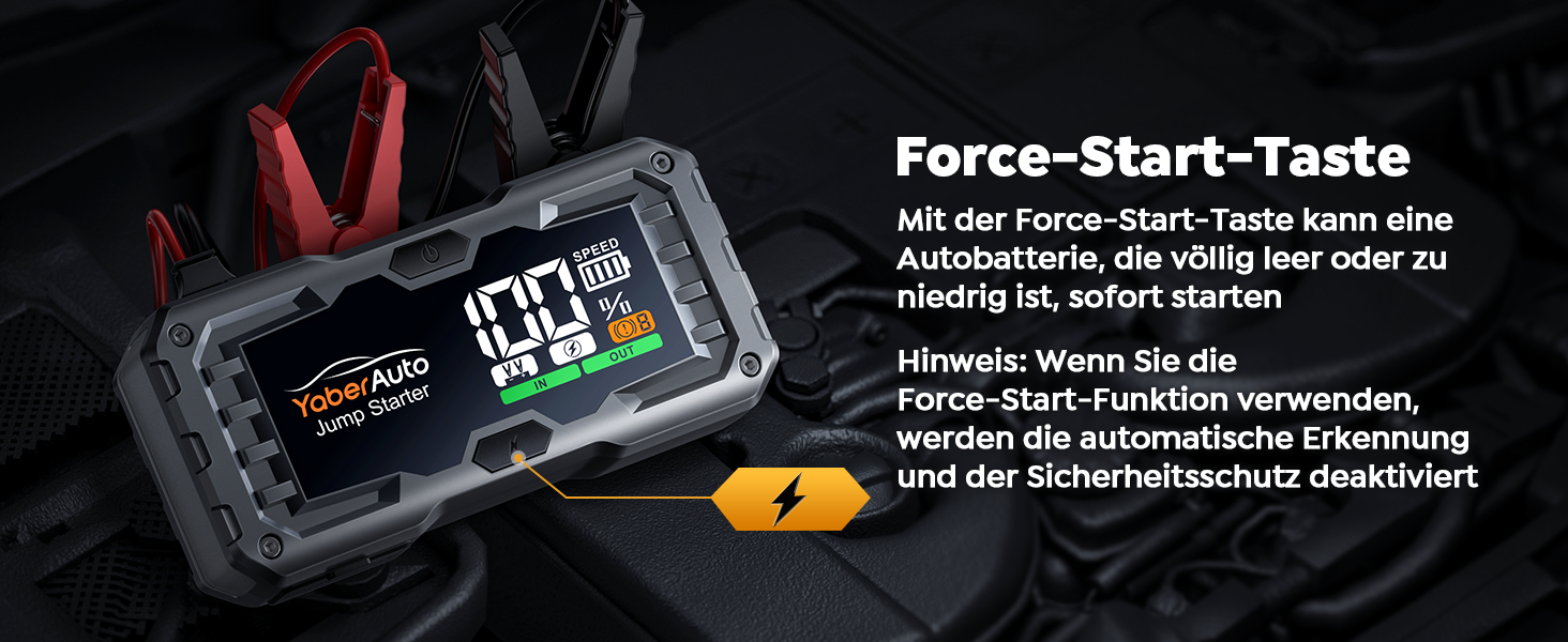 YaberAuto 6000A Powerbank для запуску двигуна авто, 12V, 10.0L бензин/9.0 Diesel, LCD, 450 Lumen, YA100