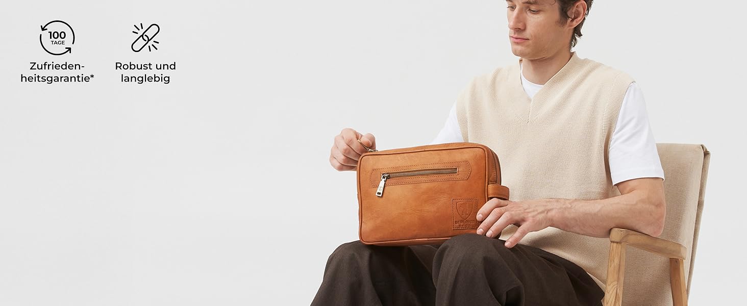 Шкіряна косметичка для подорожей Berliner Bags Vintage Paul, універсальна сумка для аксесуарів (2 відділення), коричнева