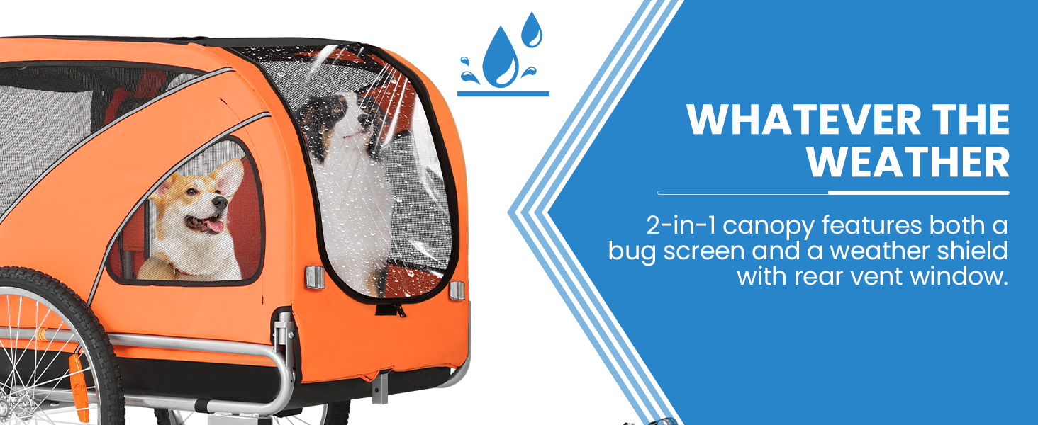 SEPNINE® Велосипедна причепа для собак XL, 2-в-1: причеп та візок для собак з відбивачами та гальмом, матеріал: 600D Oxford Canvas, максимальне навантаження 40 кг, помаранчевий колір