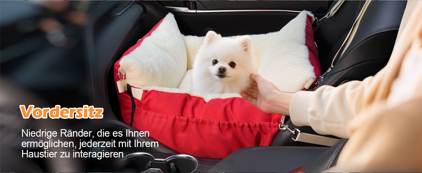 Автокрісло для собак 3-в-1 – переносна лежанка для маленьких собак, з м'яким матрацом, для переднього або заднього сидіння, внутрішнє та зовнішнє використання (червоний)