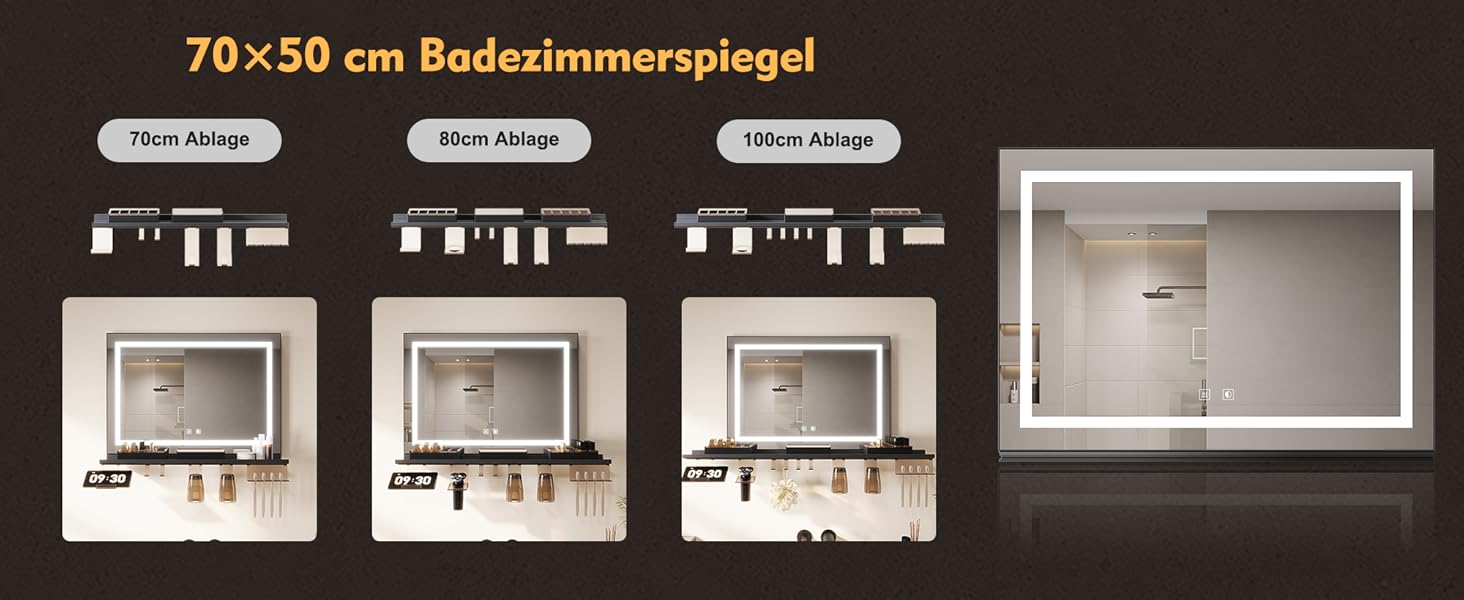 Дзеркало для ванної кімнати SONNI з підсвічуванням 60x40 см, IP44, білий (70x50 см, темно-сірий + рамкове підсвічування)