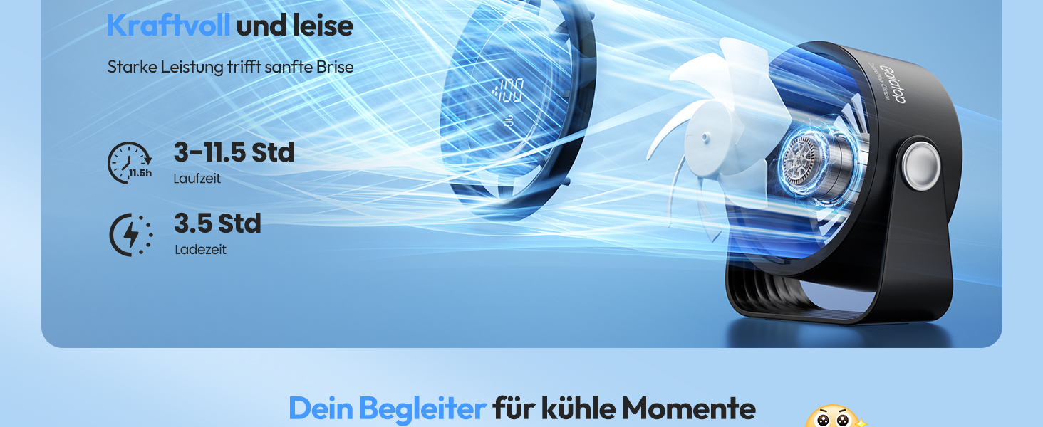 Портативний акумуляторний вентилятор Gaiatop з USB, 5 швидкостей, тиха робота, сенсорне управління, 360° обертання, для дому та офісу, чорний