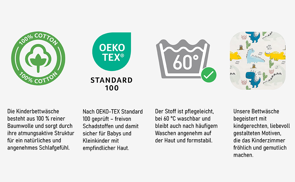 Комплект постільної білизни для ліжечка Kinderbettwäsche з динозаврами 100x135/40x60, 100% бавовна, для хлопчиків, прання при 60°C