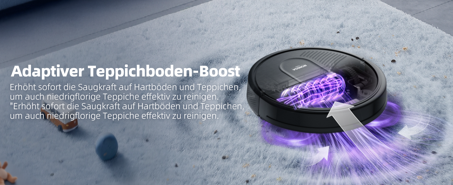 Робот-пилосос MONSGA 3-в-1 з функцією миття, 3000PA, безщітковий двигун, 140 хвилин роботи, чорний. Ідеально для шерсті тварин, килимів та твердих підлог.