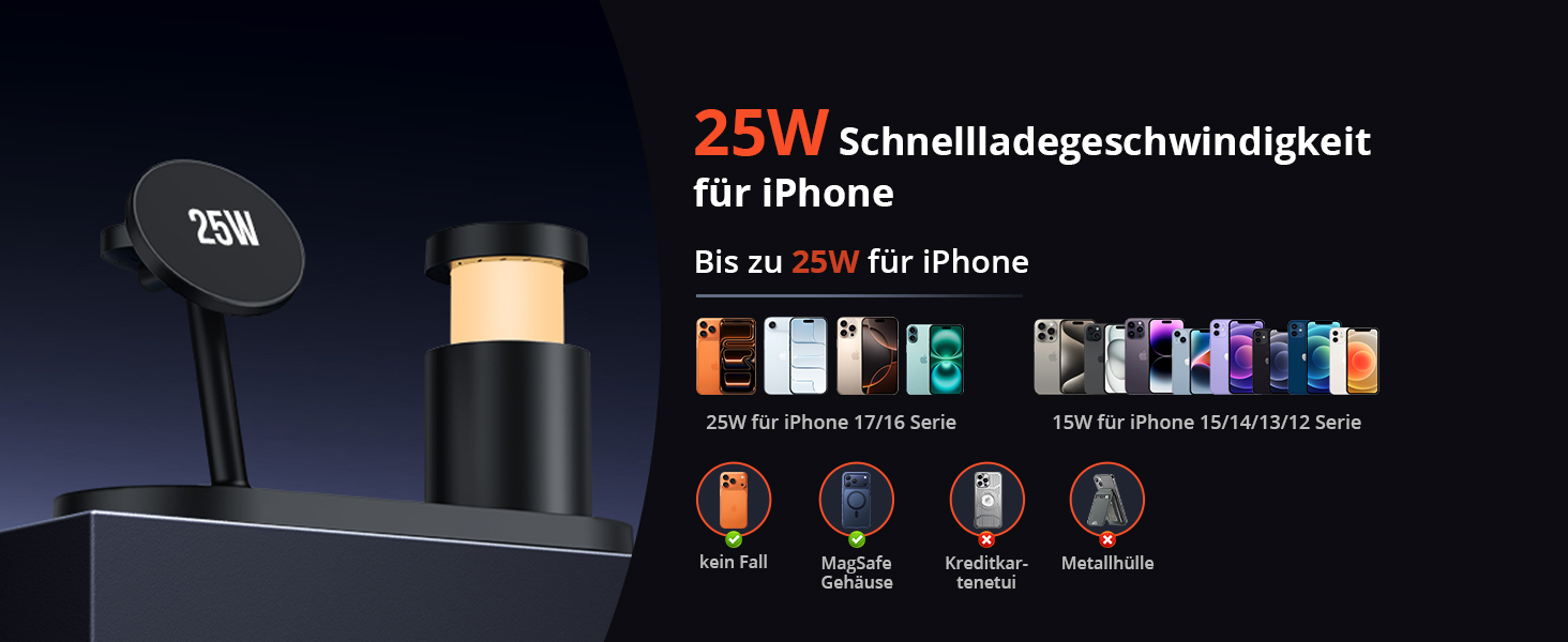 GEEKERA 25W Бездротова зарядка 4-в-1 MagSafe: для iPhone 17/16/15/14/13/12, Apple Watch (11-2), AirPods + Кабель + Блок живлення 45W (Чорний)