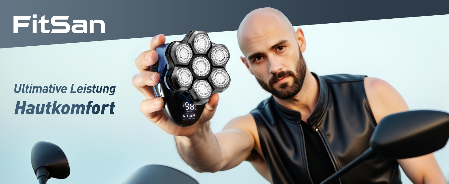 Електричний триммер для гоління голови FitSan 7D, знімний триммер для обличчя, IPX7 вологостійкий, LED-дисплей, USB-C зарядка, чорний