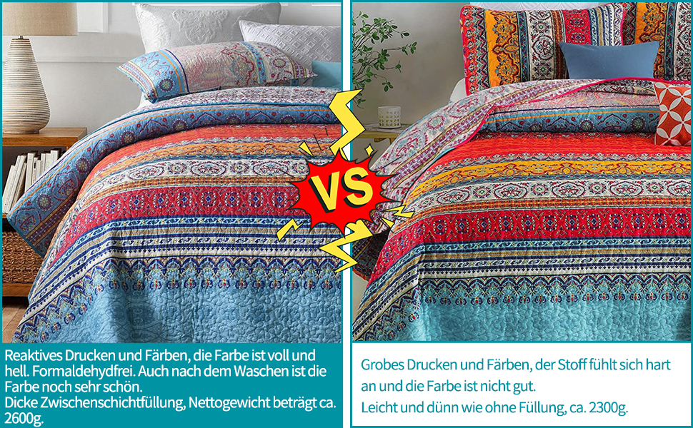 Qucover Boho Bedspread 220x240cm Duvet Cover for Double Bed Quilted Blanket with 2 Pillows Indian Style Boho-3 220x240cm+50x75cm x2