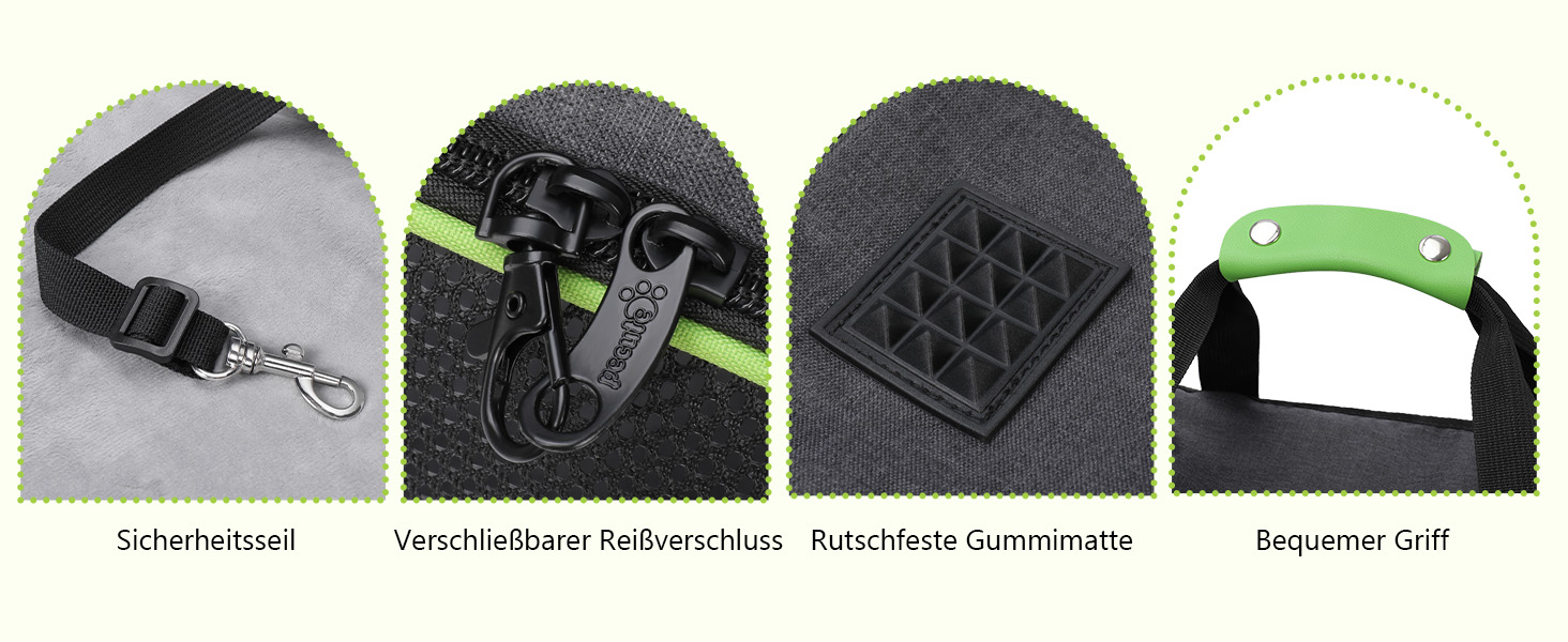 Транспортна переноска для котів Pecute, переноска-ліжко для тварин, складана переноска-сумка для котів та собак, переноска для собак з регульованим плечовим ременем, XL (45 x 35 x 32 см), темно-сірий + зелений (з подушкою)