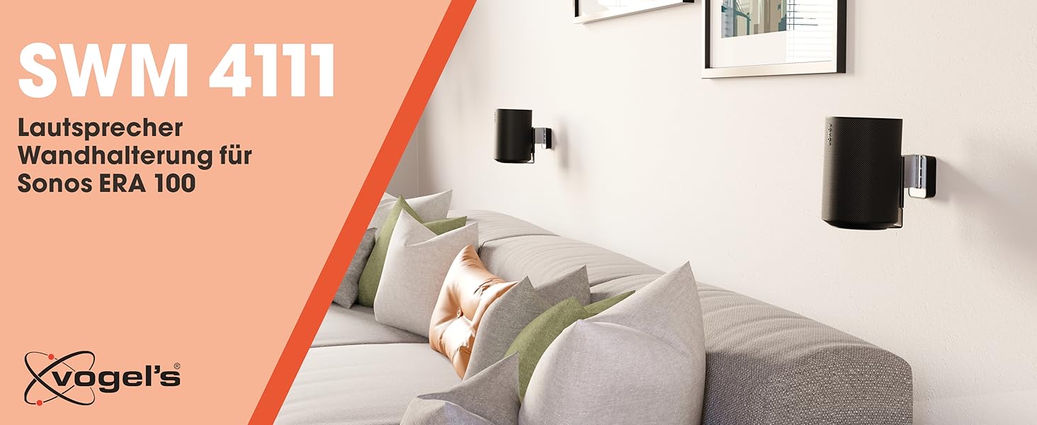 Підставка Vogel's SFS 4113 для Sonos ERA 100: стильна та надійна | Білий колір | З кабелепроводом, сертифікована TÜV | 82 см | 1 шт.