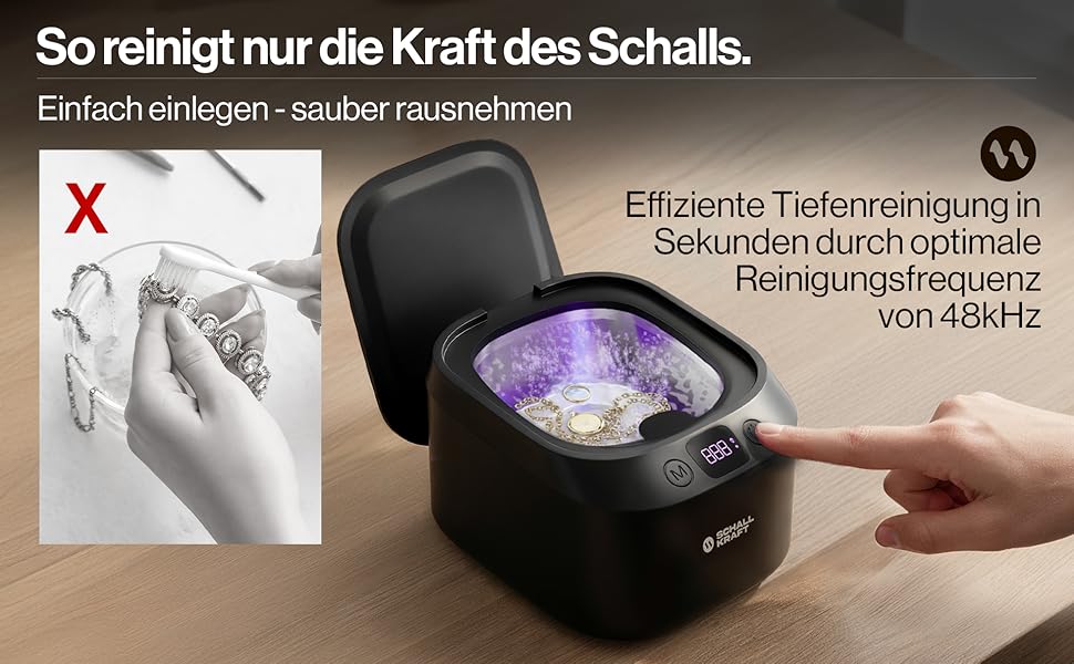 Ультразвукова ванна для чищення 48 кГц з УФ-дезінфекцією, чорна - для ювелірних виробів, зубних кап, брекетів та іншого